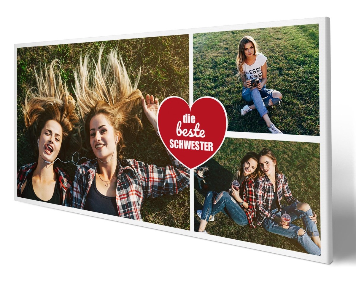Fotocollage 3 Bilder Beste Schwester mit roten Herz M0024 - meinleinwand.de