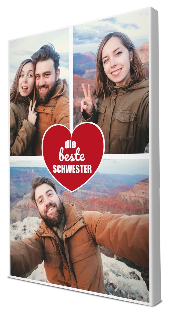 Fotocollage 3 Bilder Beste Schwester mit roten Herz M0024 - meinleinwand.de