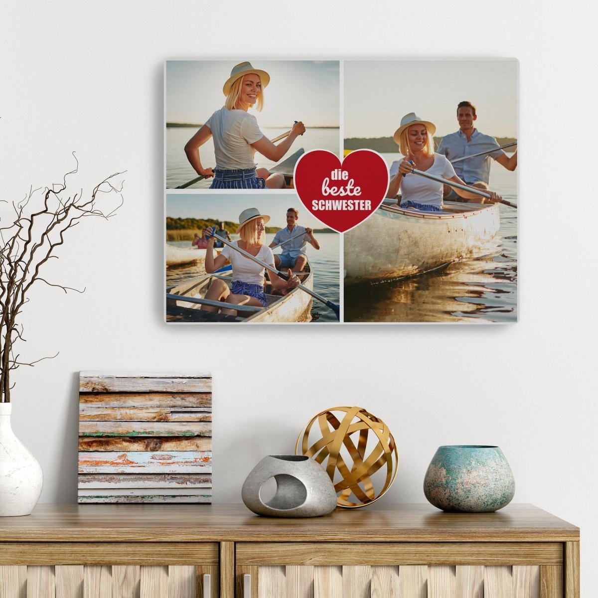 Fotocollage 3 Bilder Beste Schwester mit roten Herz M0024 - meinleinwand.de