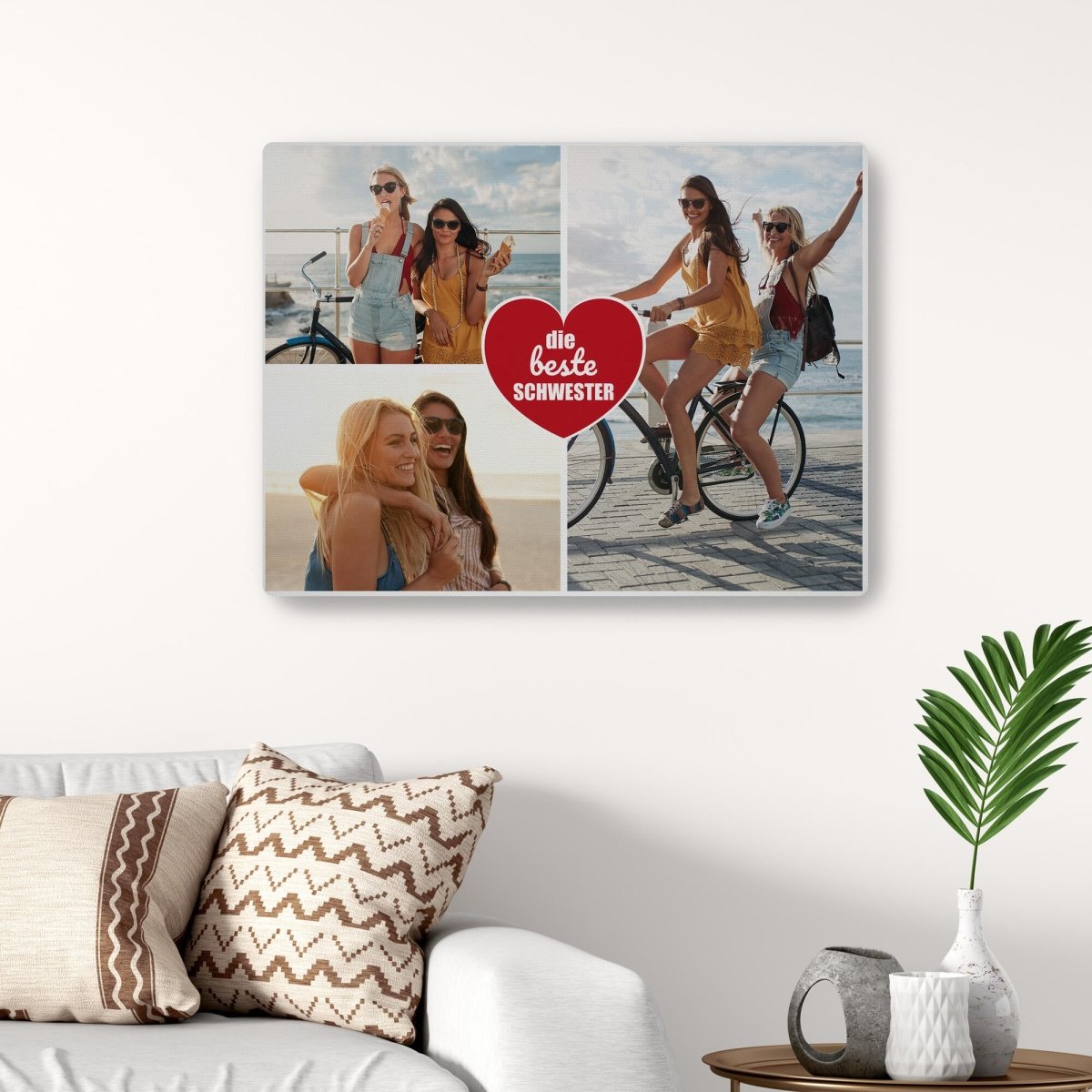 Fotocollage 3 Bilder Beste Schwester mit roten Herz M0024 - meinleinwand.de