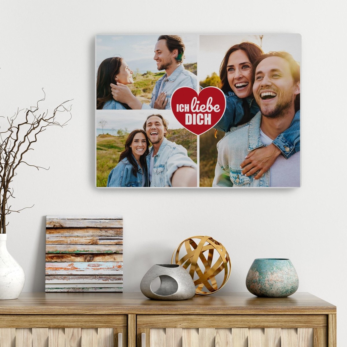 Fotocollage 3 Bilder Ich liebe dich mit roten Herz M0026 - meinleinwand.de