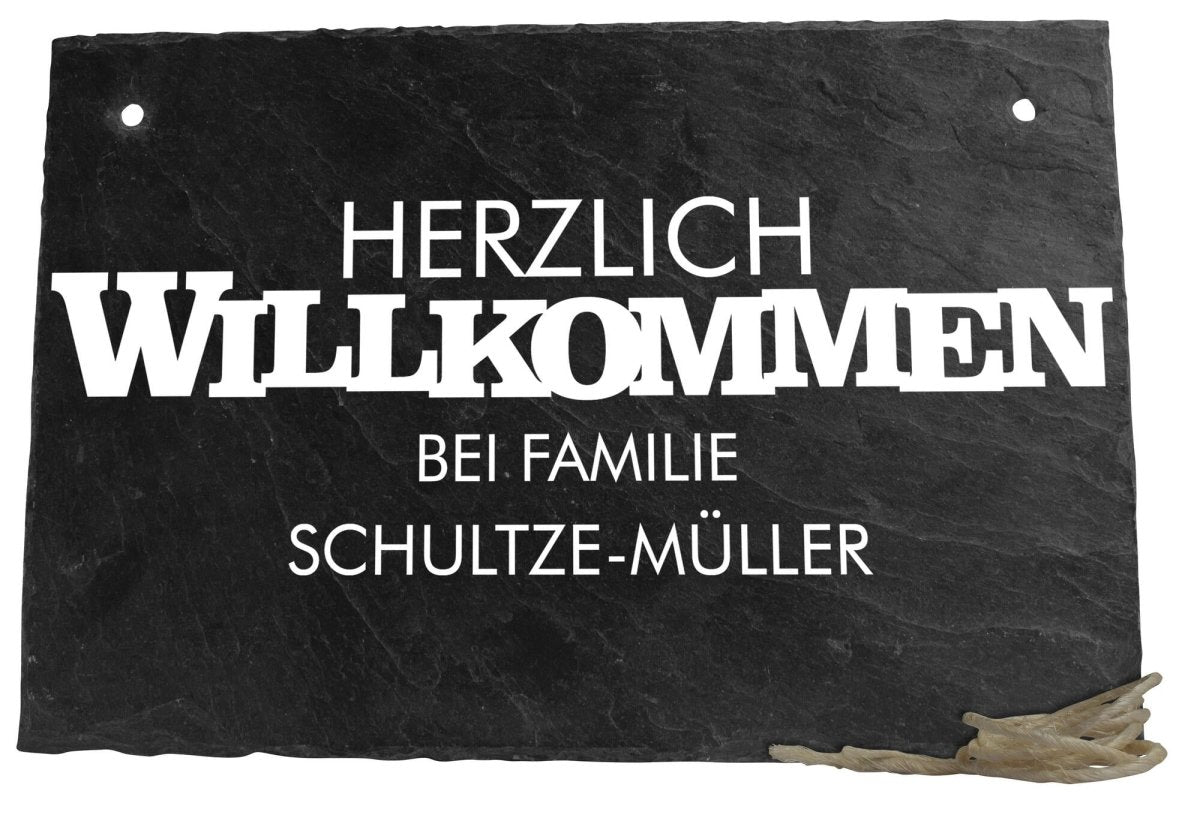 Schiefertafel Willkommen mit Familiennamen M0074 - meinleinwand.de