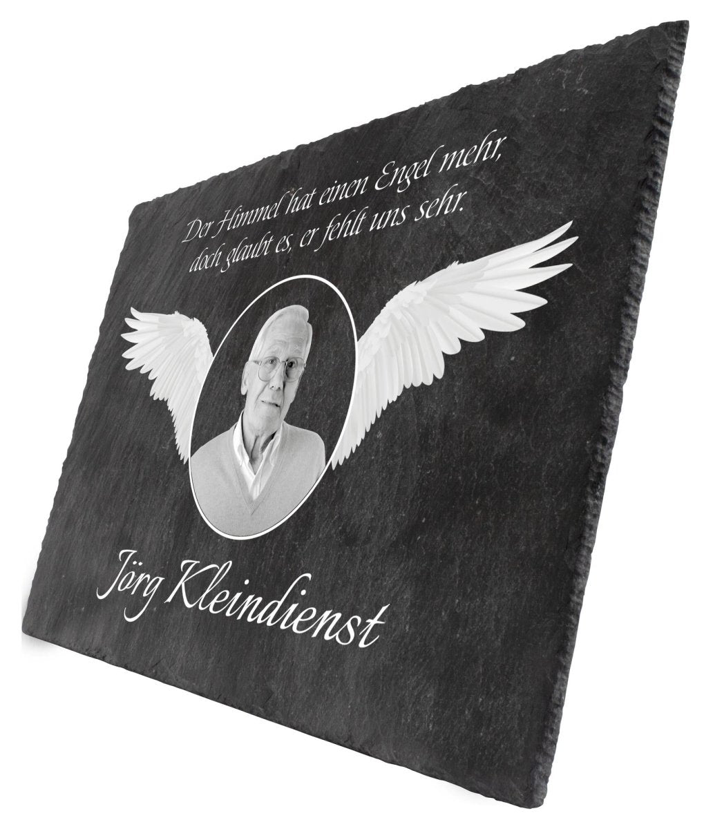 Gedenktafel Schiefer mit Foto und Engelsflügel M0101 - meinleinwand.de