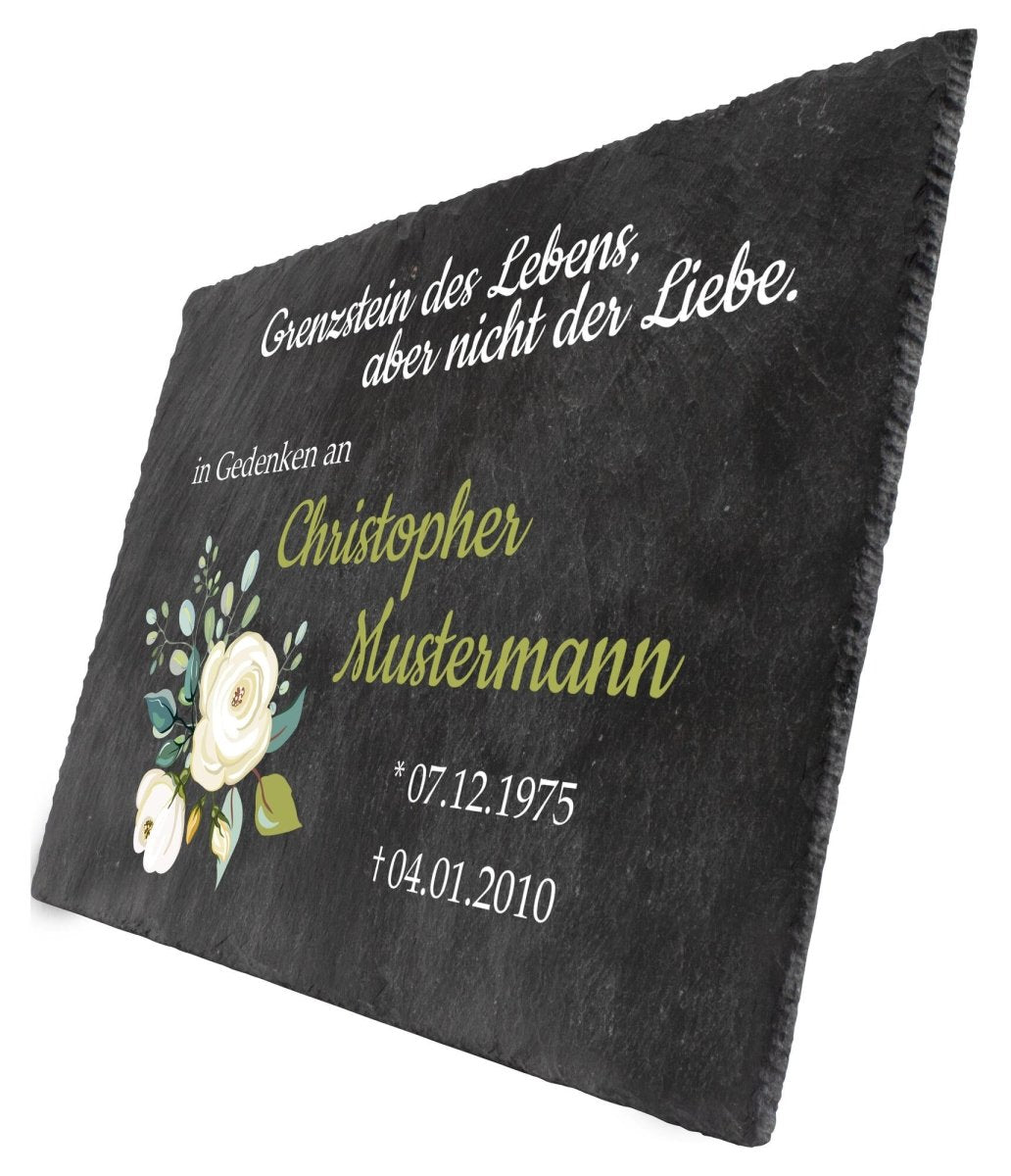 Gedenktafel Schiefer mit Namen und Blumen M0112 - meinleinwand.de