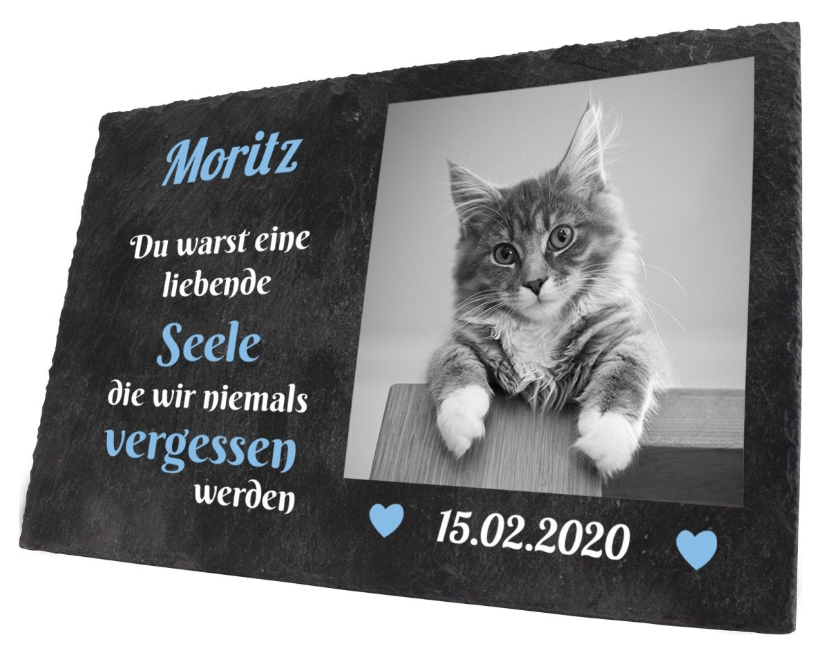 Gedenktafel für Tiere mit Foto Schwarz/Weiss, Namen und Datum M0244 - meinleinwand.de