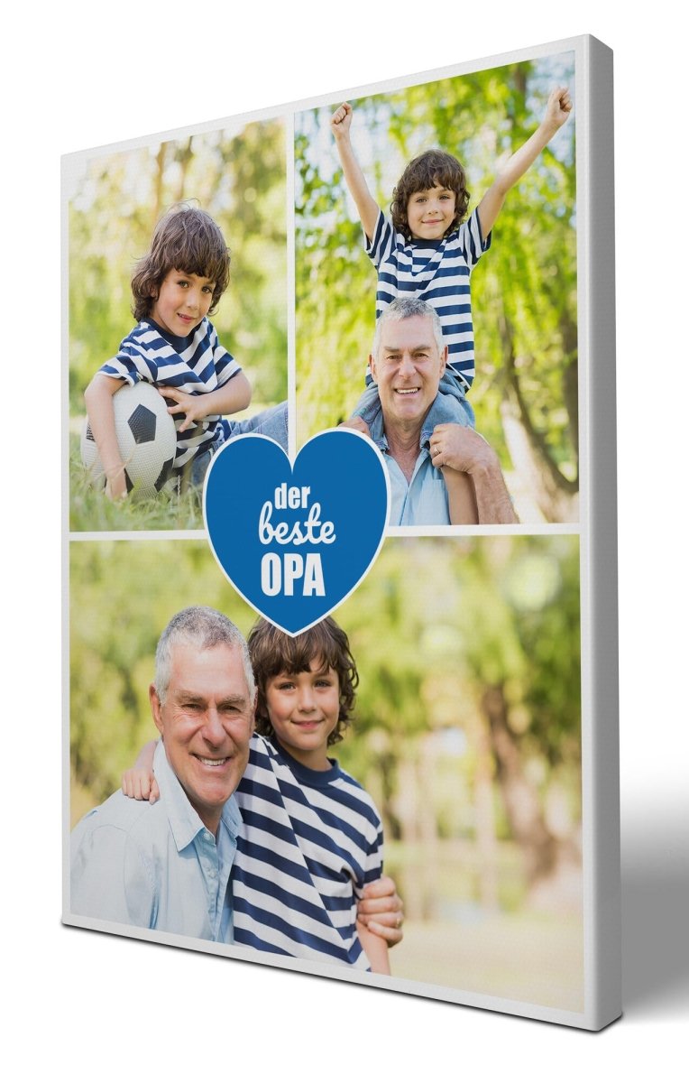 Fotocollage 3 Bilder Bester Opa mit blauen Herz M0010 - meinleinwand.de