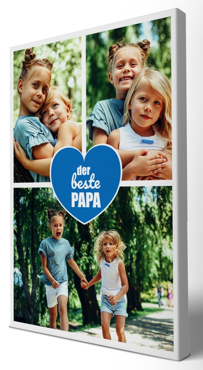 Fotocollage 3 Bilder Bester Papa mit baluen Herz M0016 - meinleinwand.de