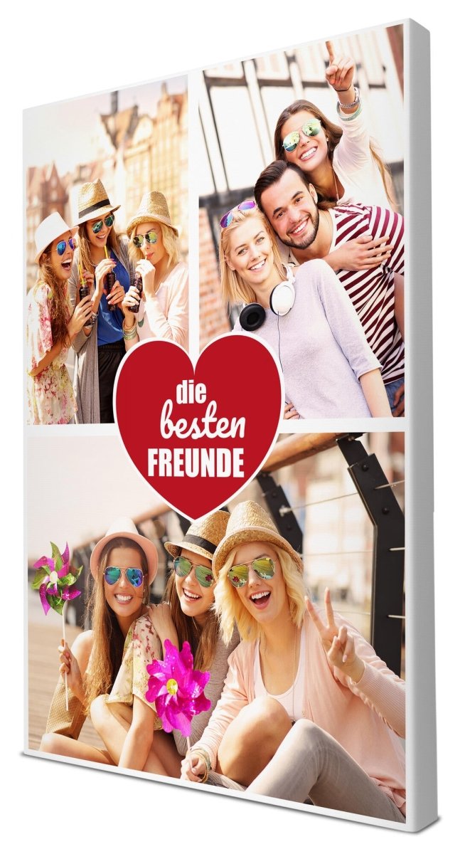 Fotocollage 3 Bilder Besten Freunde mit roten Herz M0018 - meinleinwand.de
