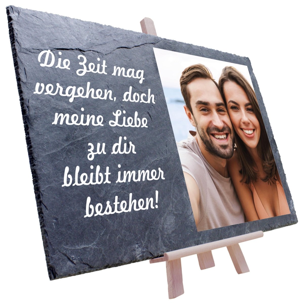 Schieferplatte mit Staffelei Spruch "Die Zeit" M0020 - meinleinwand.de