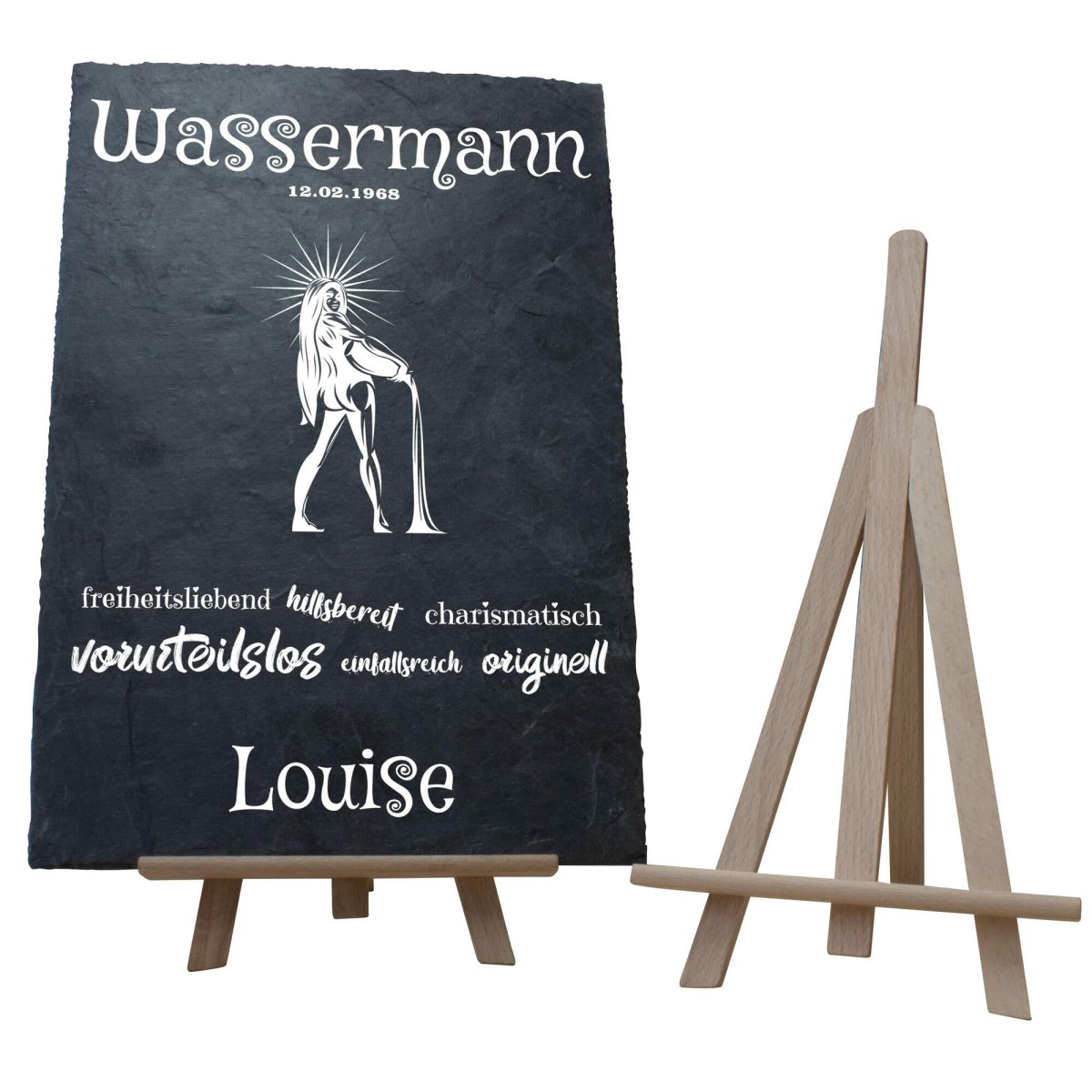 Schieferplatte mit Staffelei Sternzeichen "Wassermann" M0023 - meinleinwand.de
