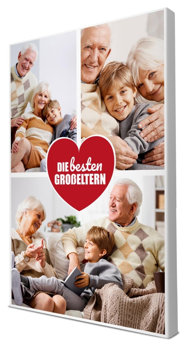Fotocollage 3 Bilder Beste Grosseltern mit roten Herz M0032 - meinleinwand.de