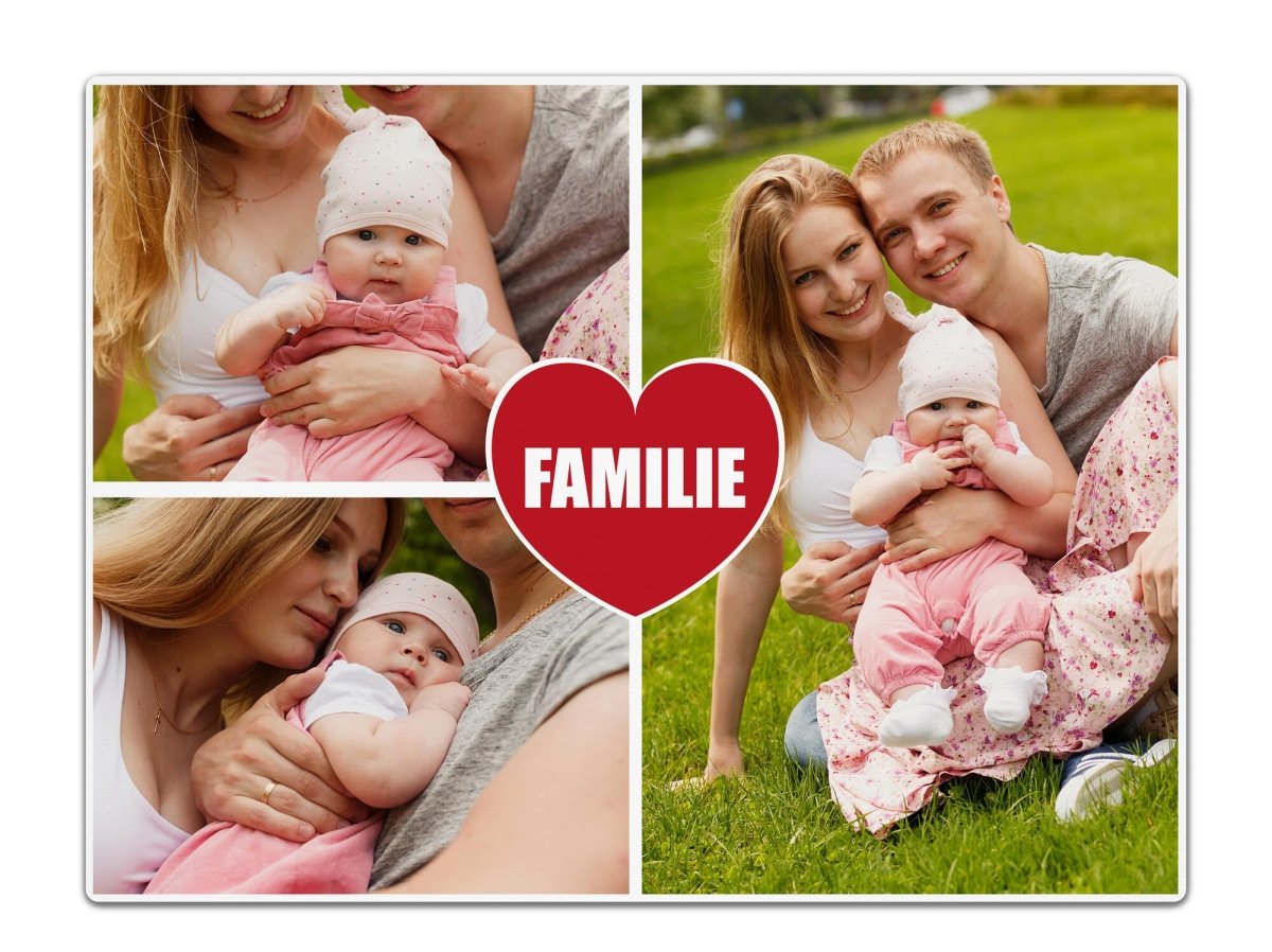 Fotocollage 3 Bilder Familie mit roten Herz M0044 - meinleinwand.de