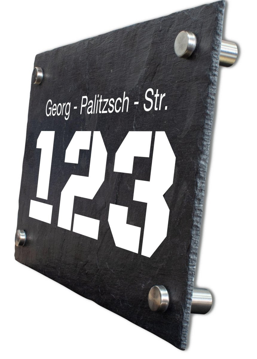 Hausnummer auf Schieferplatte "Straße und Hausnummer" M0045 - meinleinwand.de