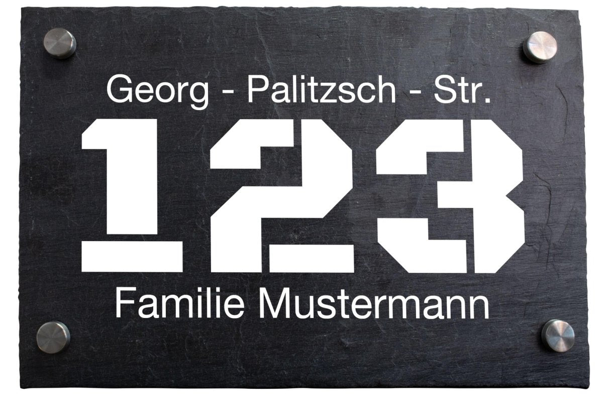 Hausnummer auf Schieferplatte "Straße, Hausnummer und Name" M0047 - meinleinwand.de