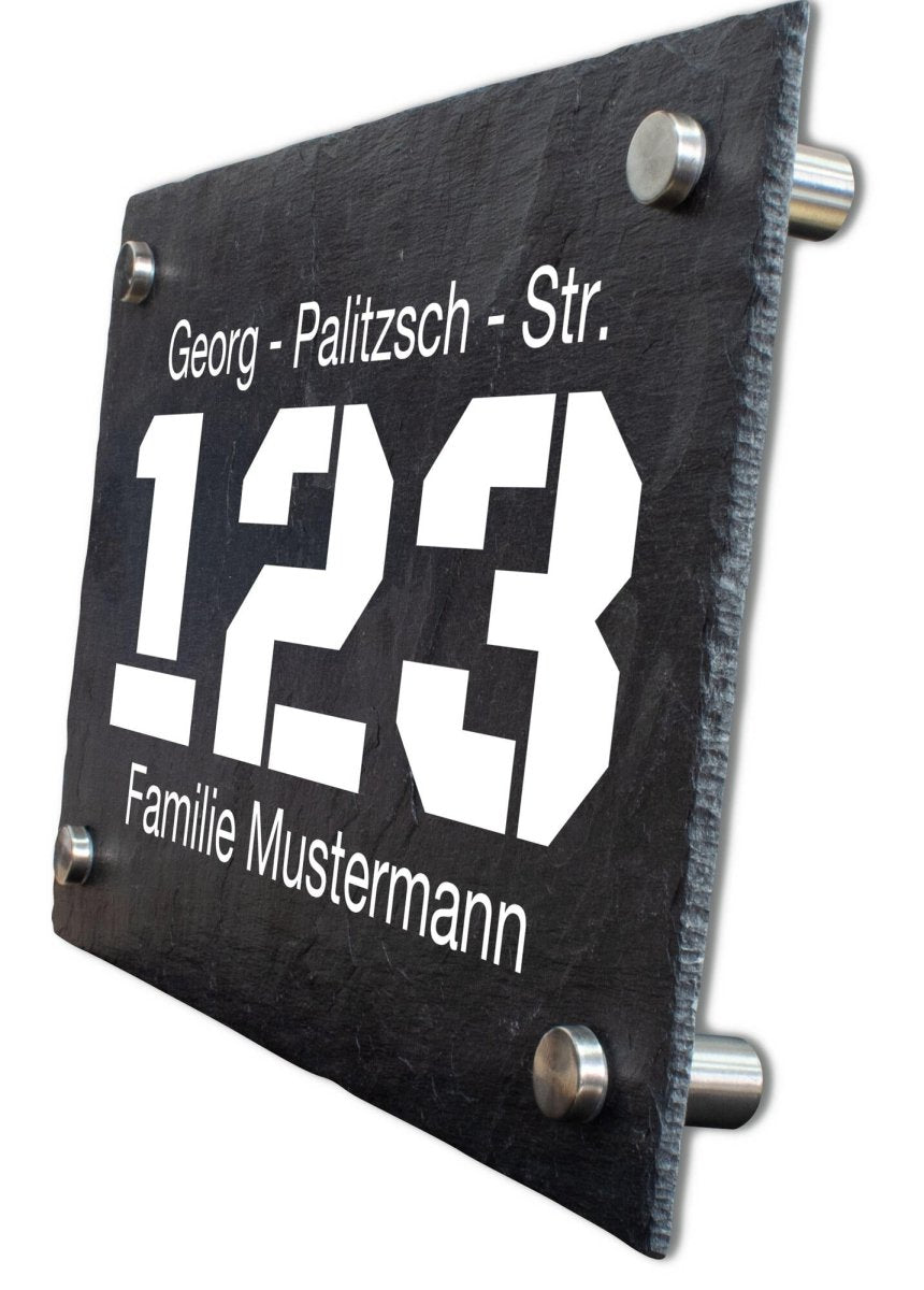 Hausnummer auf Schieferplatte "Straße, Hausnummer und Name" M0047 - meinleinwand.de