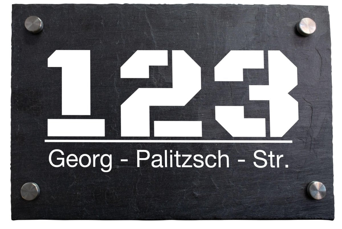 Hausnummer auf schieferplatte "Straße und Nummer" M0048 - meinleinwand.de