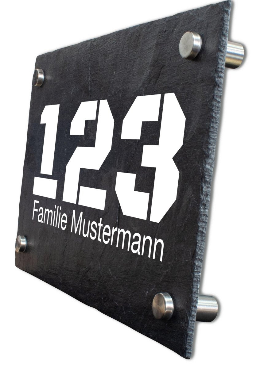 Hausnummer auf schieferplatte "Name und Nummer" M0049 - meinleinwand.de