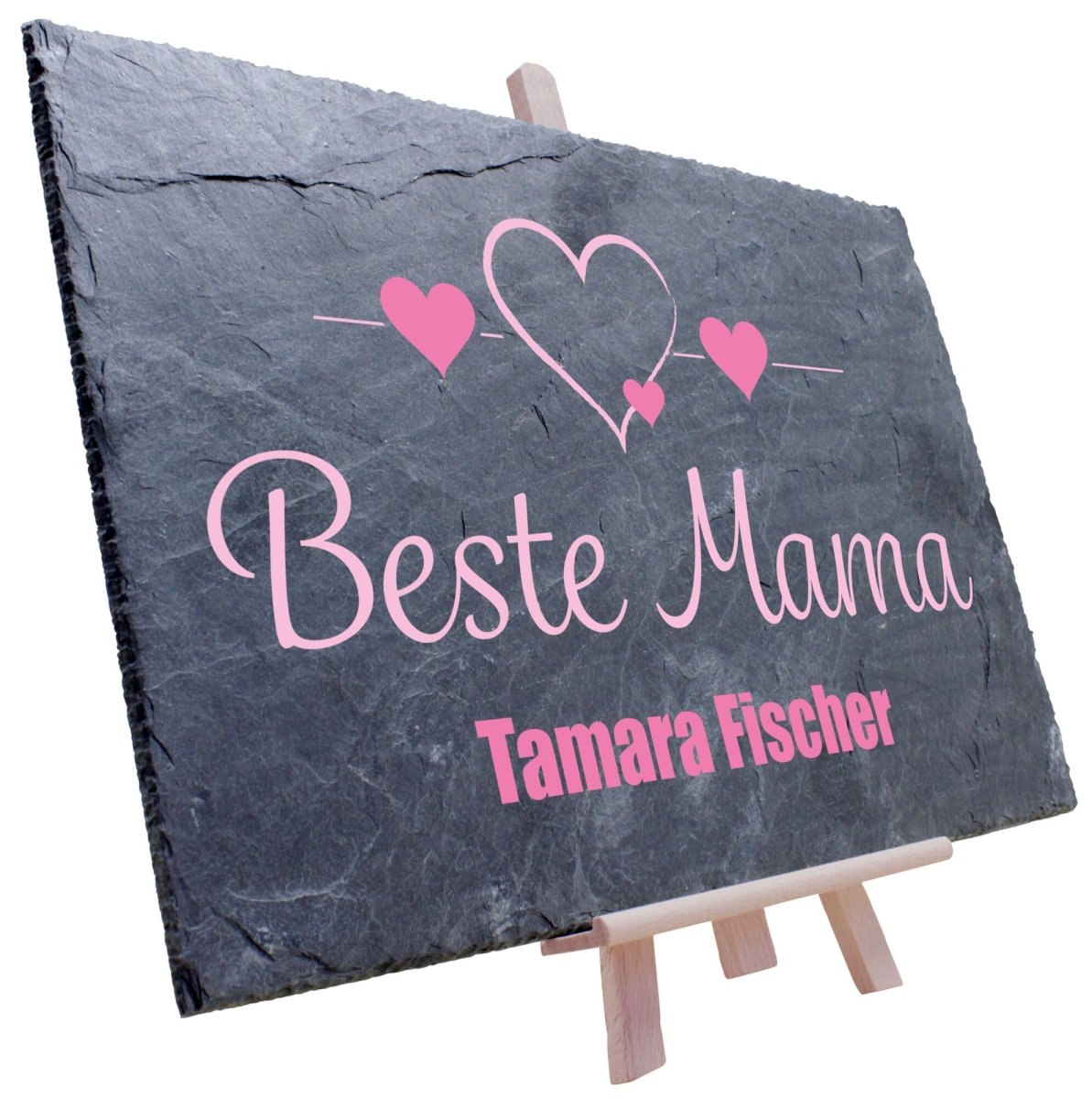Schiefertafel Beste Mama mit rosa Herzen M0060 - meinleinwand.de