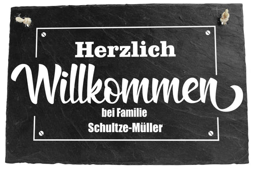 Schiefertafel Willkommen mit Rahmen M0073 - meinleinwand.de