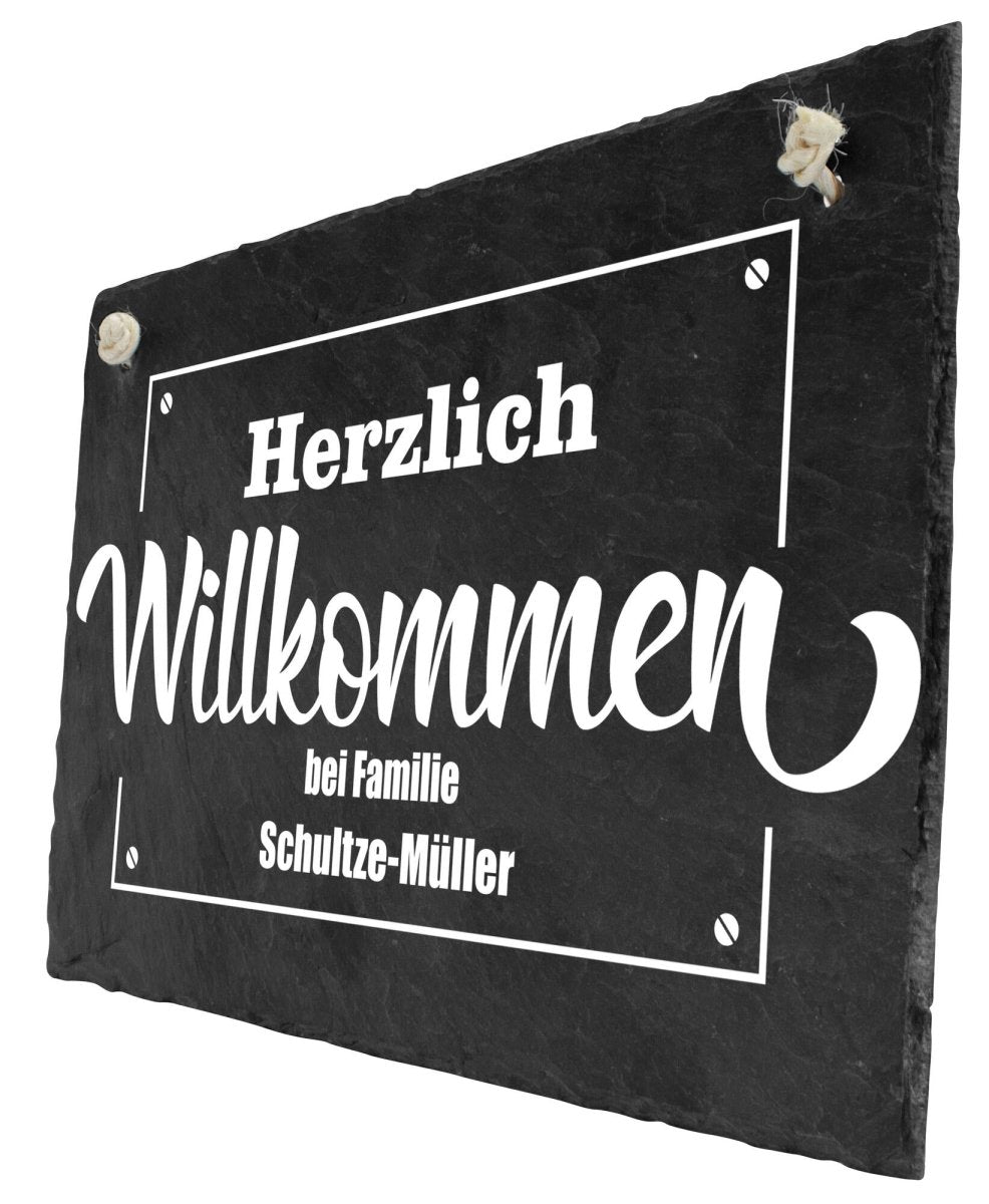 Schiefertafel Willkommen mit Rahmen M0073 - meinleinwand.de