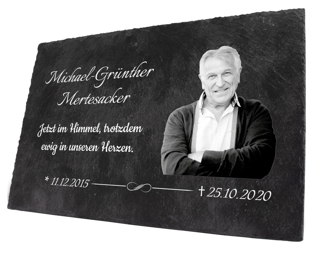 Gedenktafel Schiefer mit Foto und Datum M0099 - meinleinwand.de