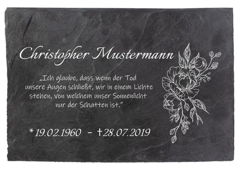 Gedenktafel Schiefer mit Namen und Blume M0104 - meinleinwand.de