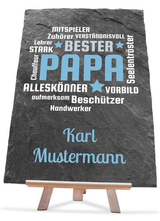 Schiefertafel Bester Papa mit Namen und Synonymen in Blau M0178 - meinleinwand.de