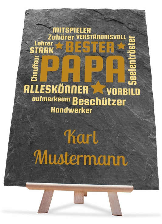 Schiefertafel Bester Papa mit Namen und Synonymen in Gelb M0179 - meinleinwand.de