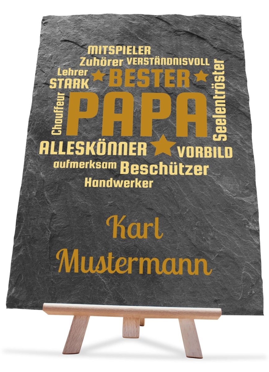 Schiefertafel Bester Papa mit Namen und Synonymen in Gelb M0179 - meinleinwand.de