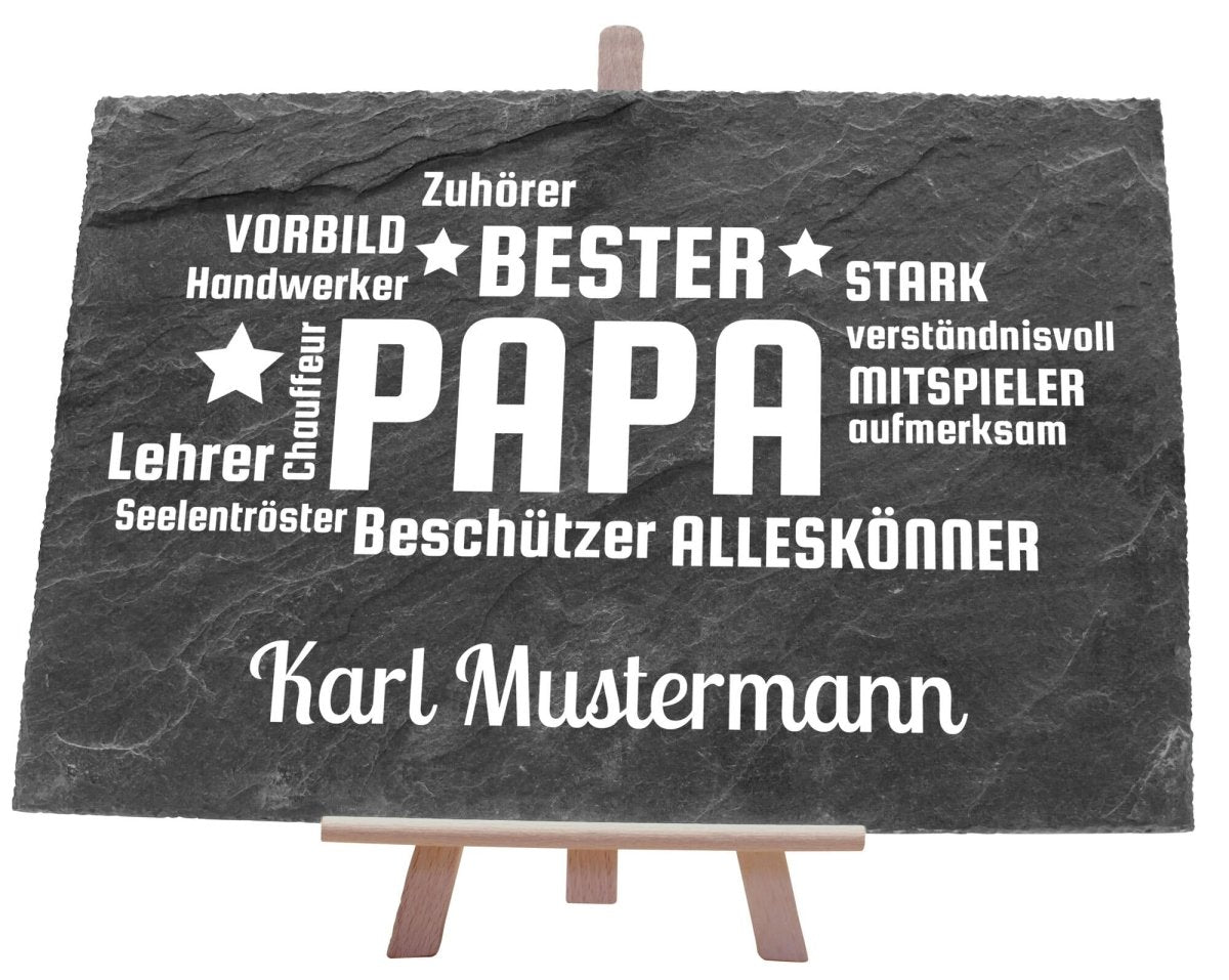 Schiefertafel mit Sternen und Synonymen Bester Papa in Weiss M0180 - meinleinwand.de