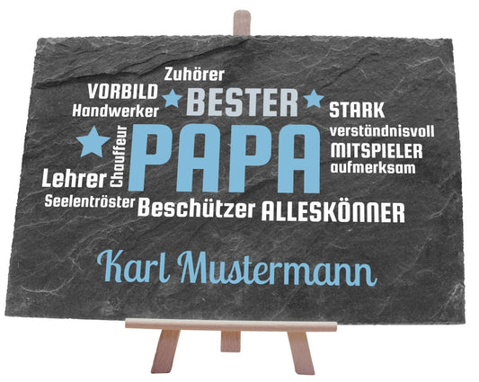 Schiefertafel mit Sternen und Synonymen Bester Papa in Blau M0181 - meinleinwand.de