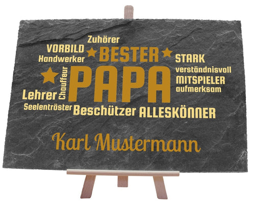 Schiefertafel mit Sternen und Synonymen Bester Papa in Gelb M0182 - meinleinwand.de