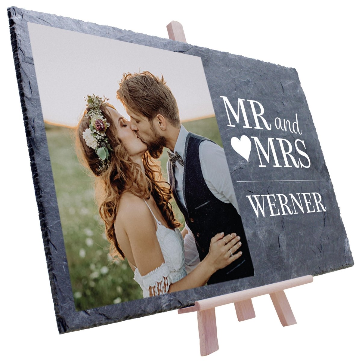 Schiefertafel Mr and Mrs Hochzeit mit Nachnamen M0187 - meinleinwand.de