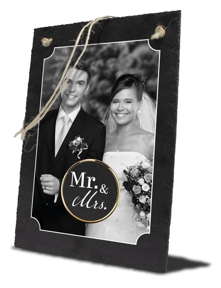 Schiefertafel Hochzeit Bild Schwarz/Weiss, Mr & Mrs M0199 - meinleinwand.de