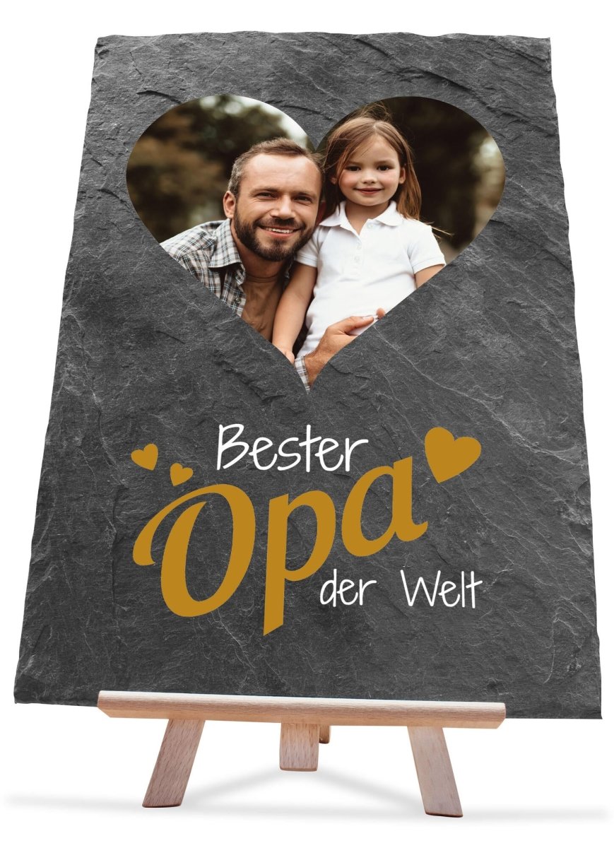 Schiefertafel Foto Herz mit Bester Opa der Welt in Gelb M0209 - meinleinwand.de