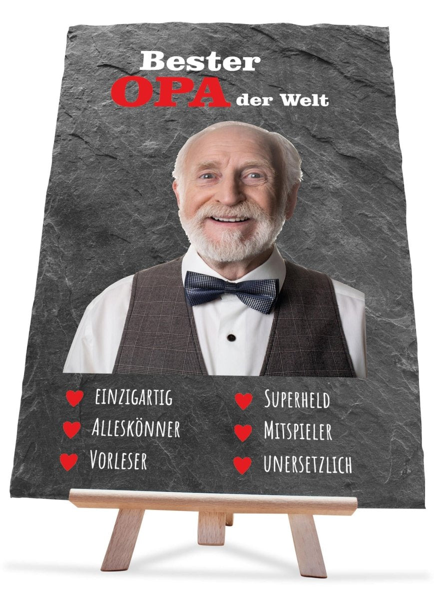 Schiefertafel Bester Opa mit Foto, Herzen und Synonymen M0217 - meinleinwand.de