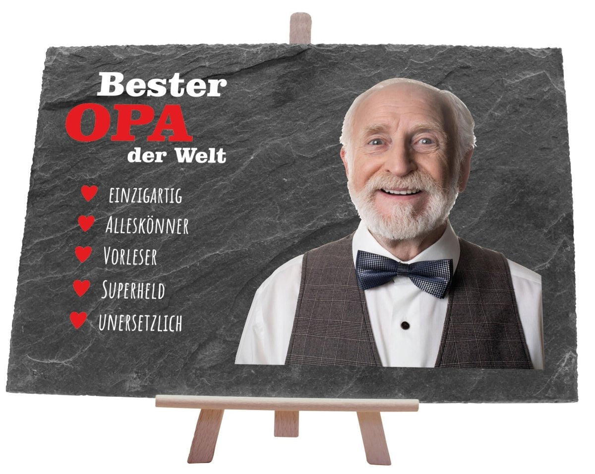 Schiefertafel Bester Opa der Welt mit Foto und Synonymen M0218 - meinleinwand.de