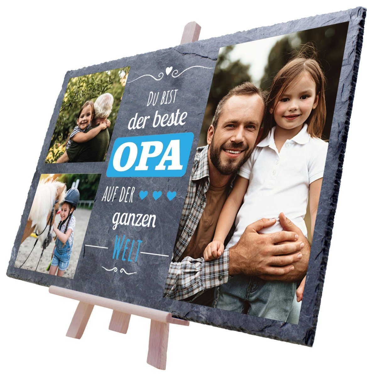Schiefertafel Bester Opa Collage in Blau M0219 - meinleinwand.de