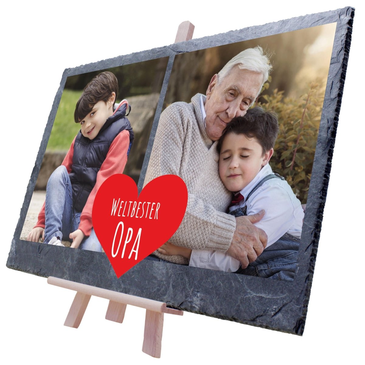 Schiefertafel Weltbester Opa Collage mit rotem Herz M0223 - meinleinwand.de