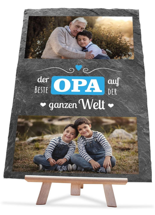 Schiefertafel Bester Opa auf der Welt mit Bildercollage und Spruch M0228 - meinleinwand.de