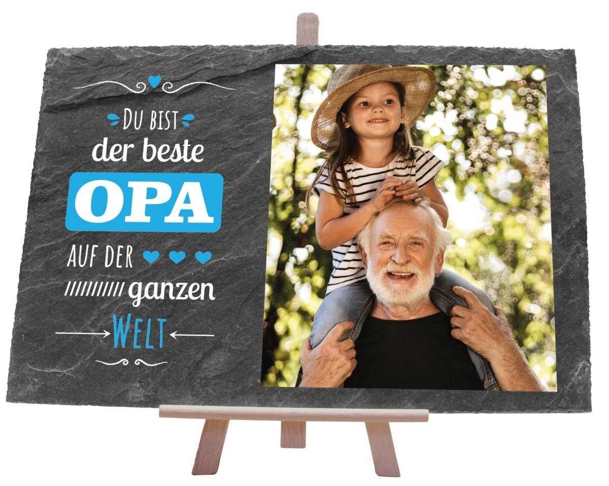 Schiefertafel mit Bild und Spruch Bester Opa auf der Welt M0230 - meinleinwand.de