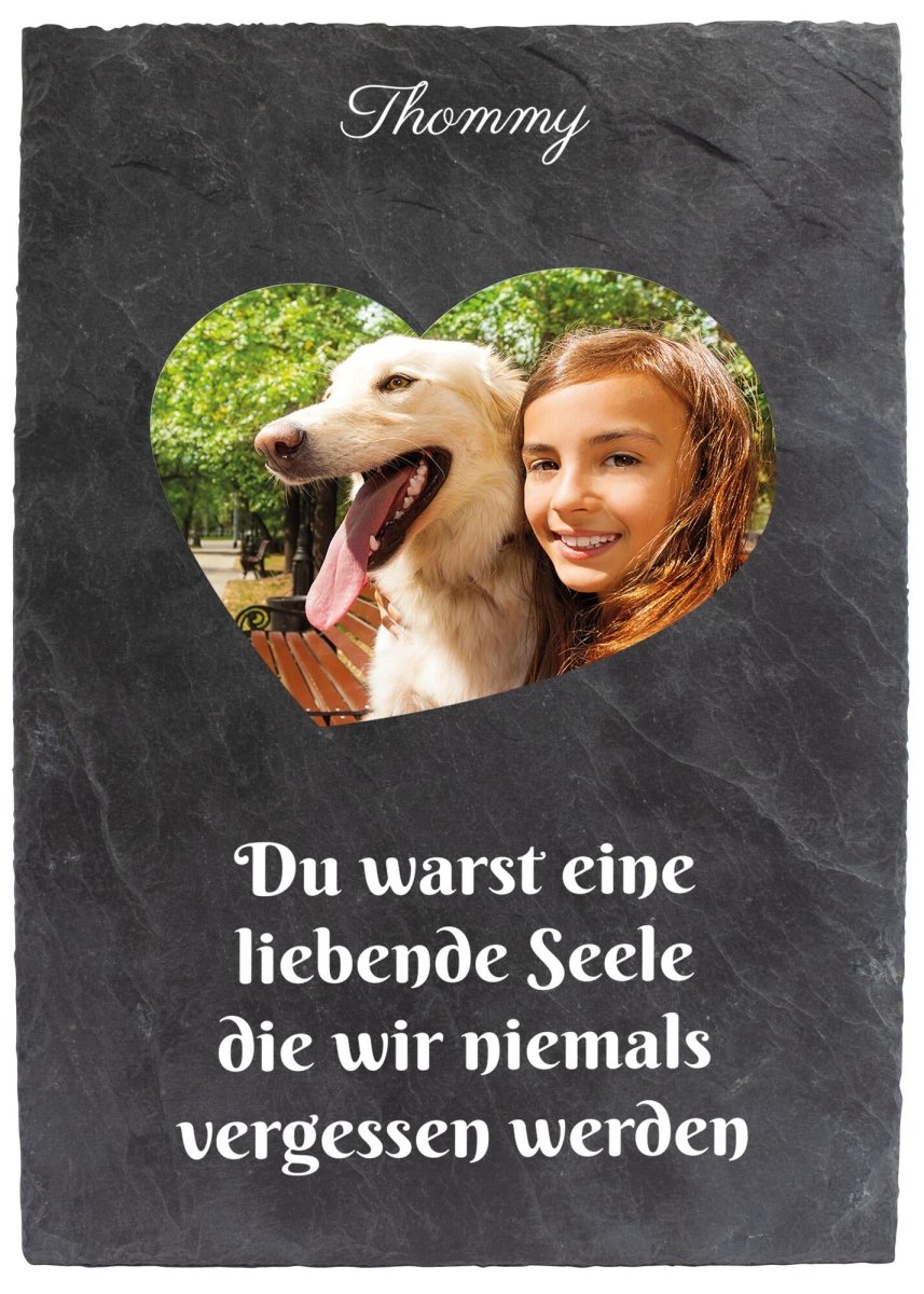 Gedenktafel für Tiere mit Foto Herz, Spruch und Namen M0238 - meinleinwand.de