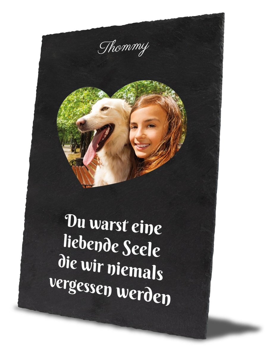 Gedenktafel für Tiere mit Foto Herz, Spruch und Namen M0238 - meinleinwand.de