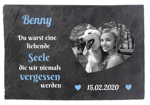 Gedenktafel für Tiere mit Foto Herz Schwarz/Weiss, Namen und Datum M0242 - meinleinwand.de