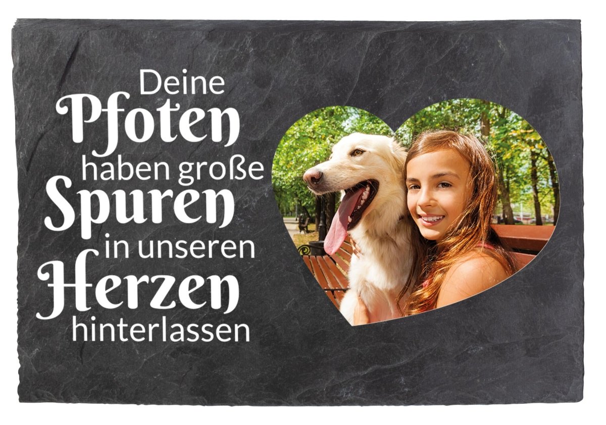 Gedenktafel für Tiere mit Foto Herz und Spruch in Weiss M0250 - meinleinwand.de