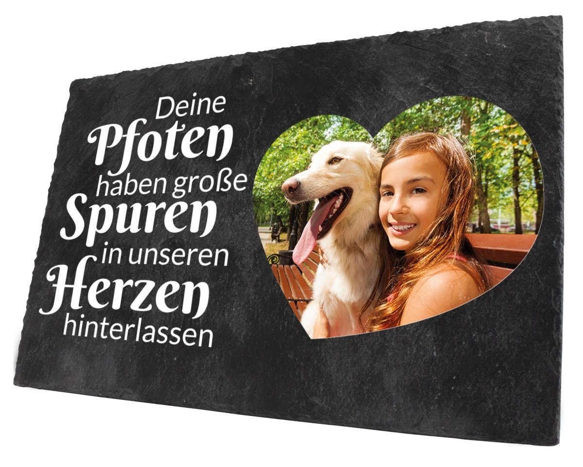 Gedenktafel für Tiere mit Foto Herz und Spruch in Weiss M0250 - meinleinwand.de