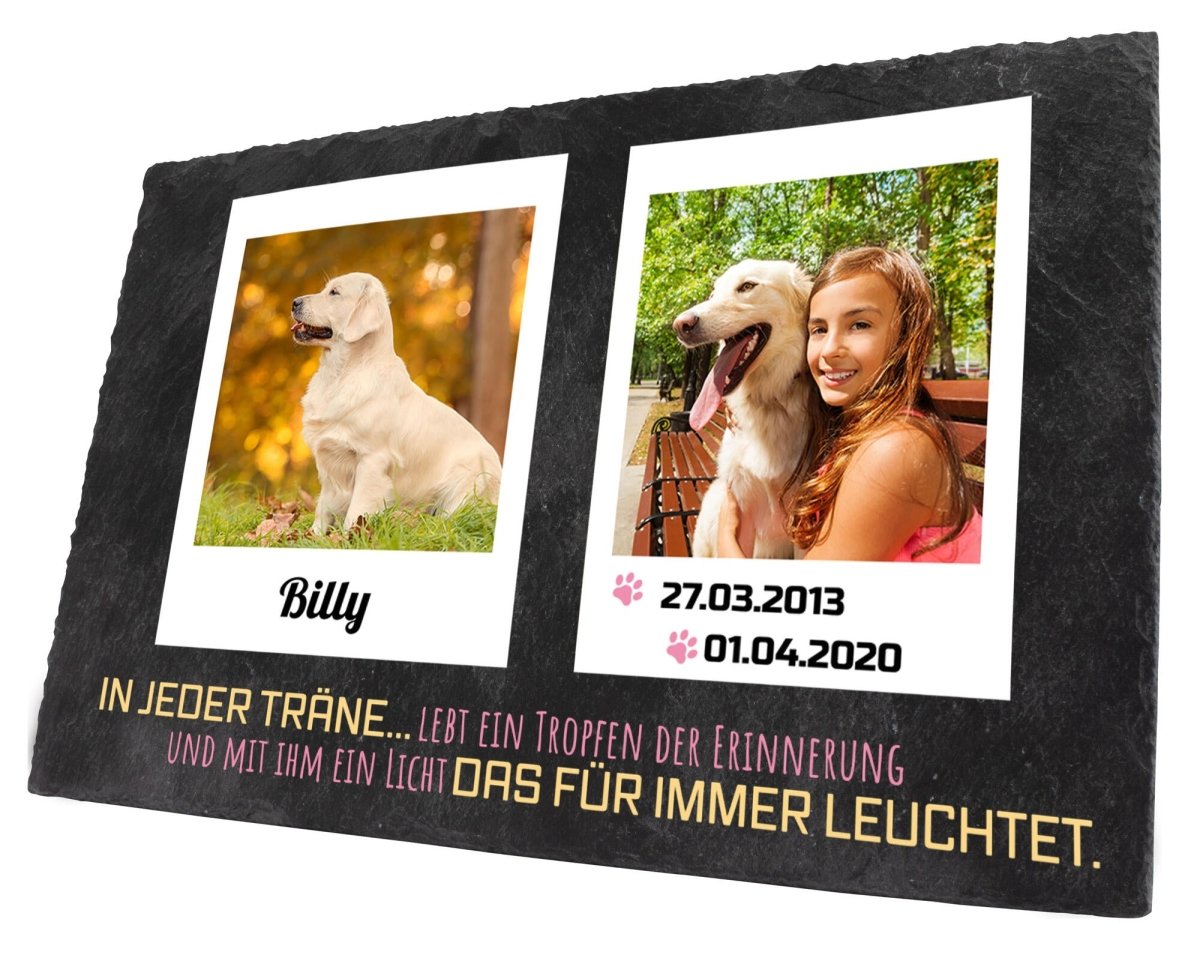 Gedenktafel für Tiere mit Spruch, Namen, Datum und Bildern Polaroid M0265 - meinleinwand.de