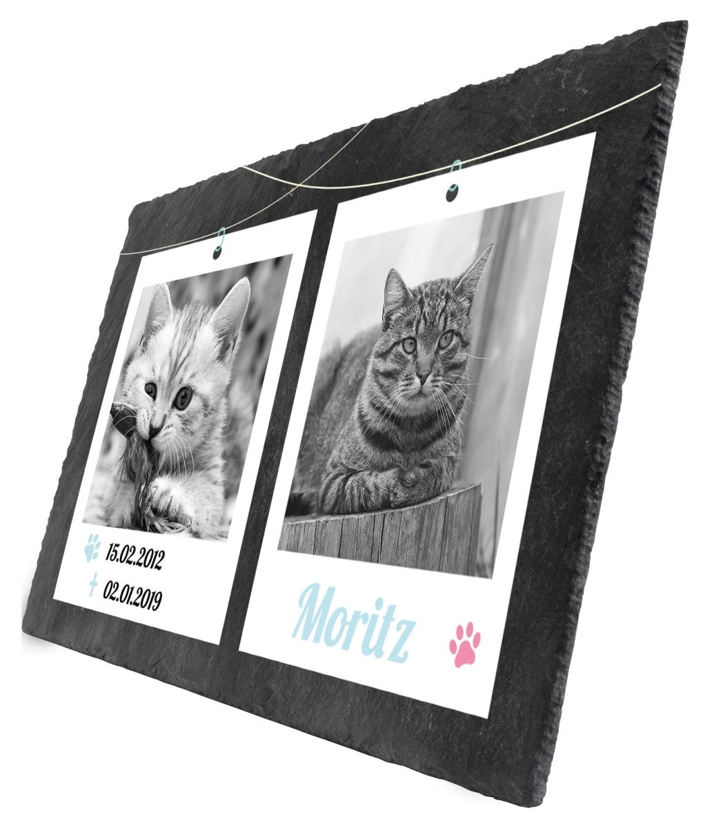 Gedenktafel für Tiere mit Namen, Datum und Bildern Polaroid in Schwarz/Weiss M0268 - meinleinwand.de