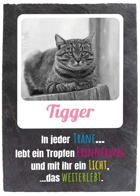 Gedenktafel für Tiere mit Polaroidbild in Schwarz/Weiss, Namen und Spruch M0270 - meinleinwand.de