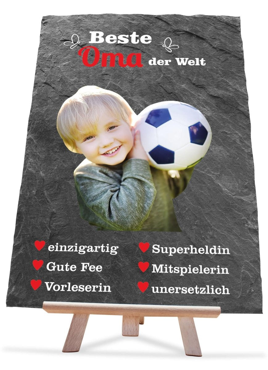 Schiefertafel Beste Oma mit Bildausschnitt und roten Herzen M0281 - meinleinwand.de
